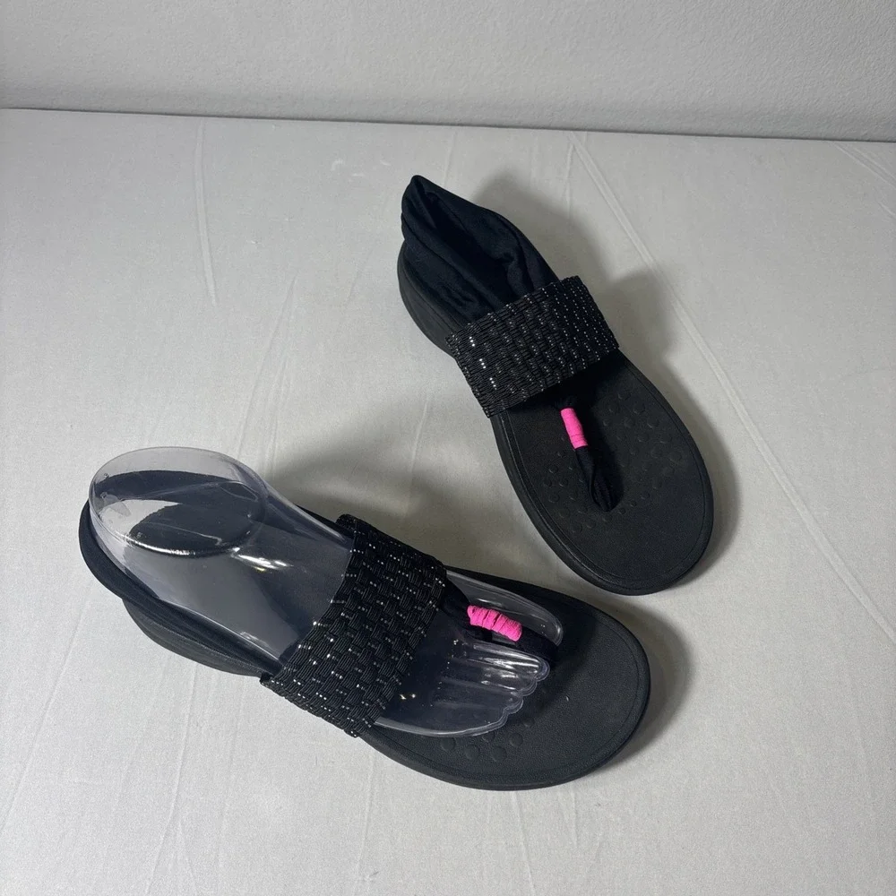 Vionic Sandals Womens Size 8 Black & Pink Serena Tia Slingback Flip Flops